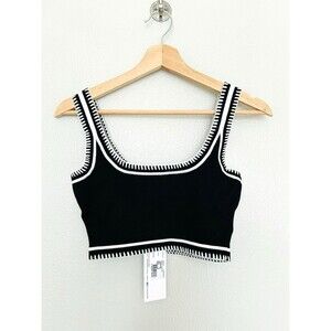 SNDYS Beverly Crop Top Size S Black White Sweater Scoop Neckline NEW Tags